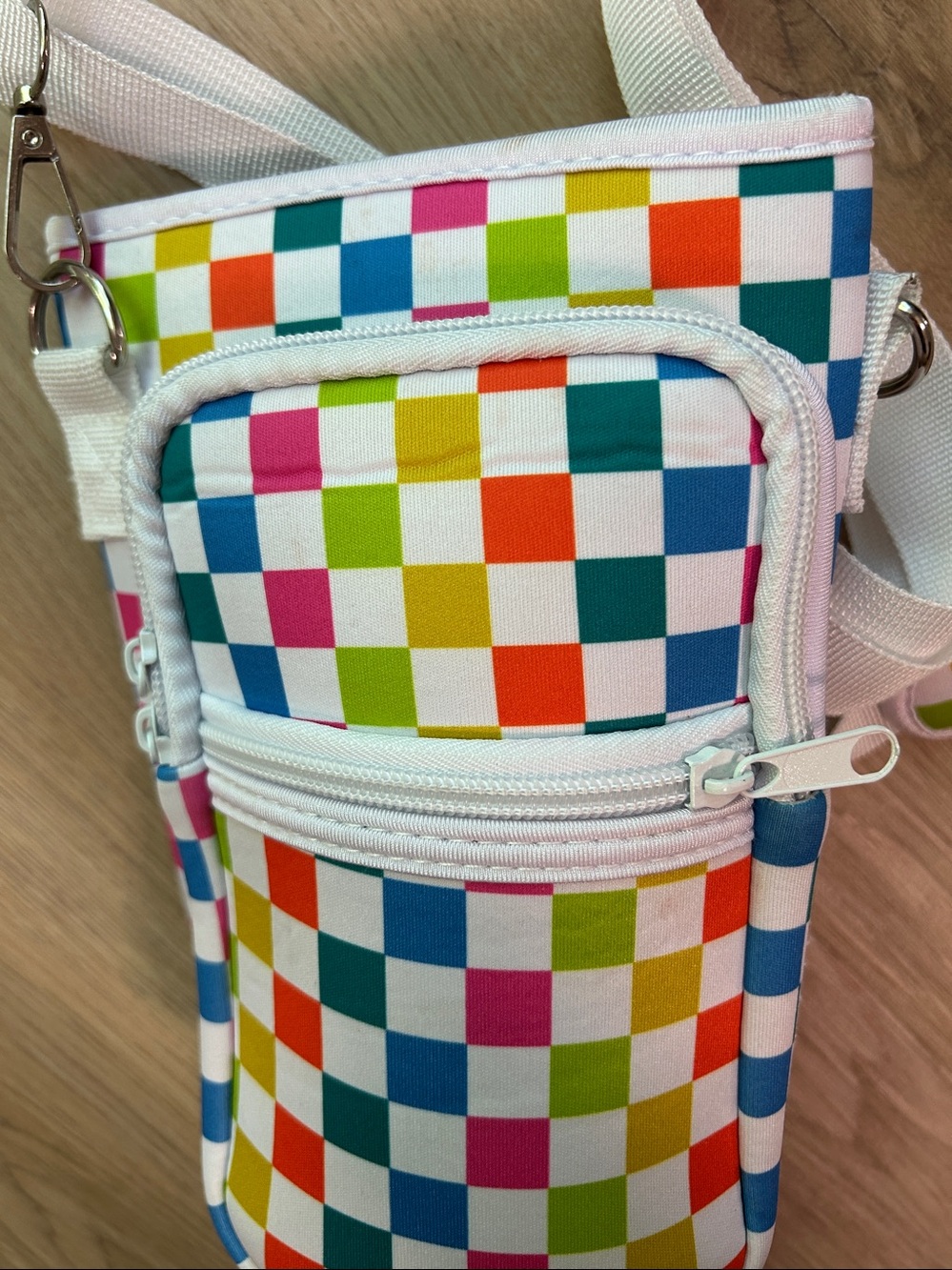 Water Bottle Cup Sleeve With Pouch Crossbody Water Bottle Holder- White Strap - Picture 12 of 16